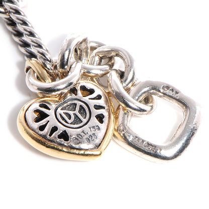 David Yurman Sterling Silver 18K Yellow Gold Cable Heart Charm Bracelet 4 of 5