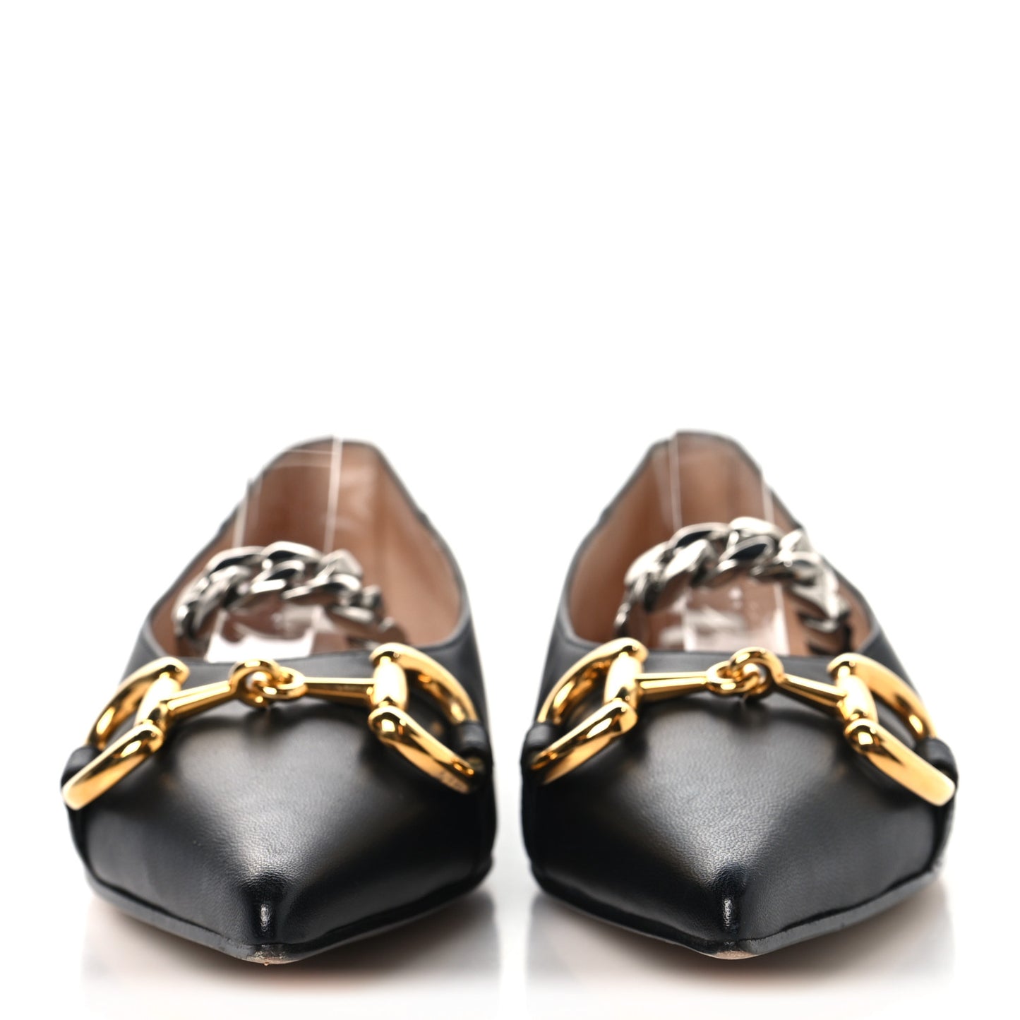Nappa Lumiere Deva Horsebit Chain Embellished Flats 37 Black