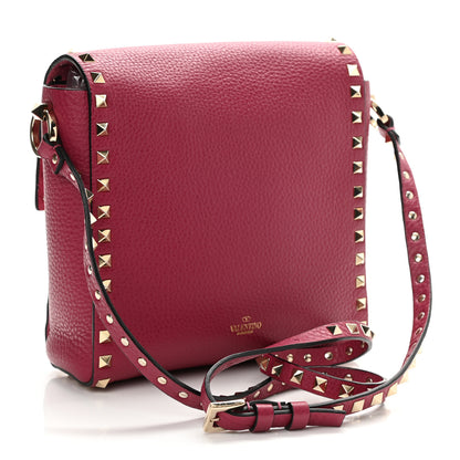 Valentino Garavani Pebbled Calfskin Rockstud Flip Lock Flap Messenger Raspberry 3 of 9