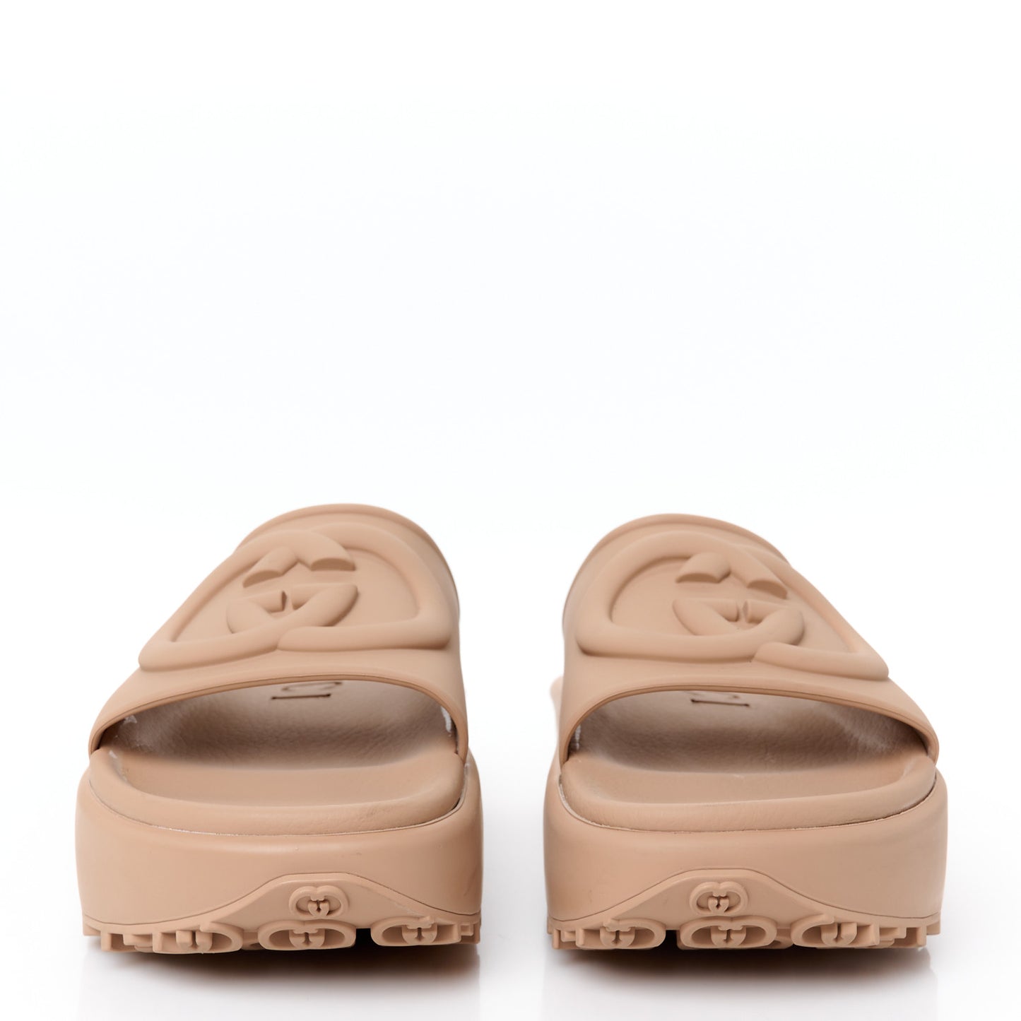 Soft Rubber Womens Interlocking G Platform 42mm Slide Sandals 38 Vintage Camel