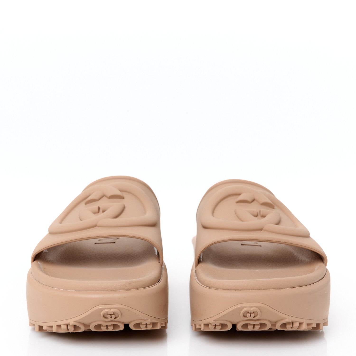Gucci Soft Rubber Womens Interlocking G Platform 42mm Slide Sandals 38 Vintage Camel 3 of 11