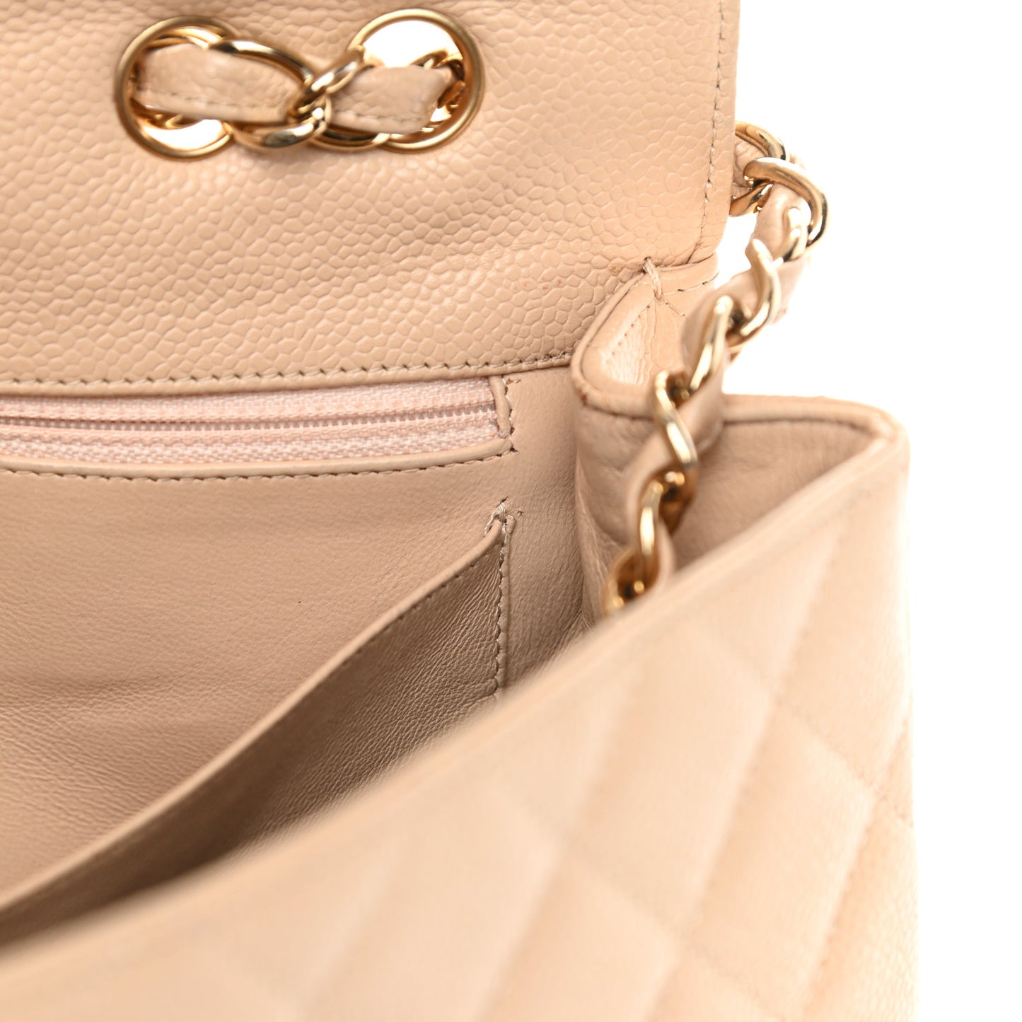 Caviar Quilted Jumbo Single Flap Beige