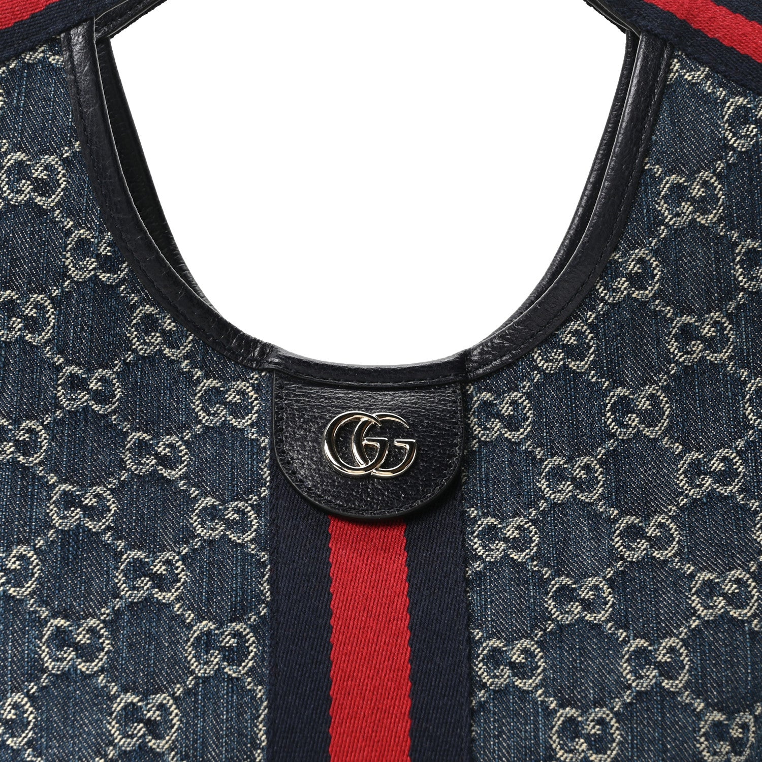 Gucci Denim GG Monogram Web Small Giglio Tote Blue White 9 of 11