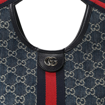 Gucci Denim GG Monogram Web Small Giglio Tote Blue White 9 of 11