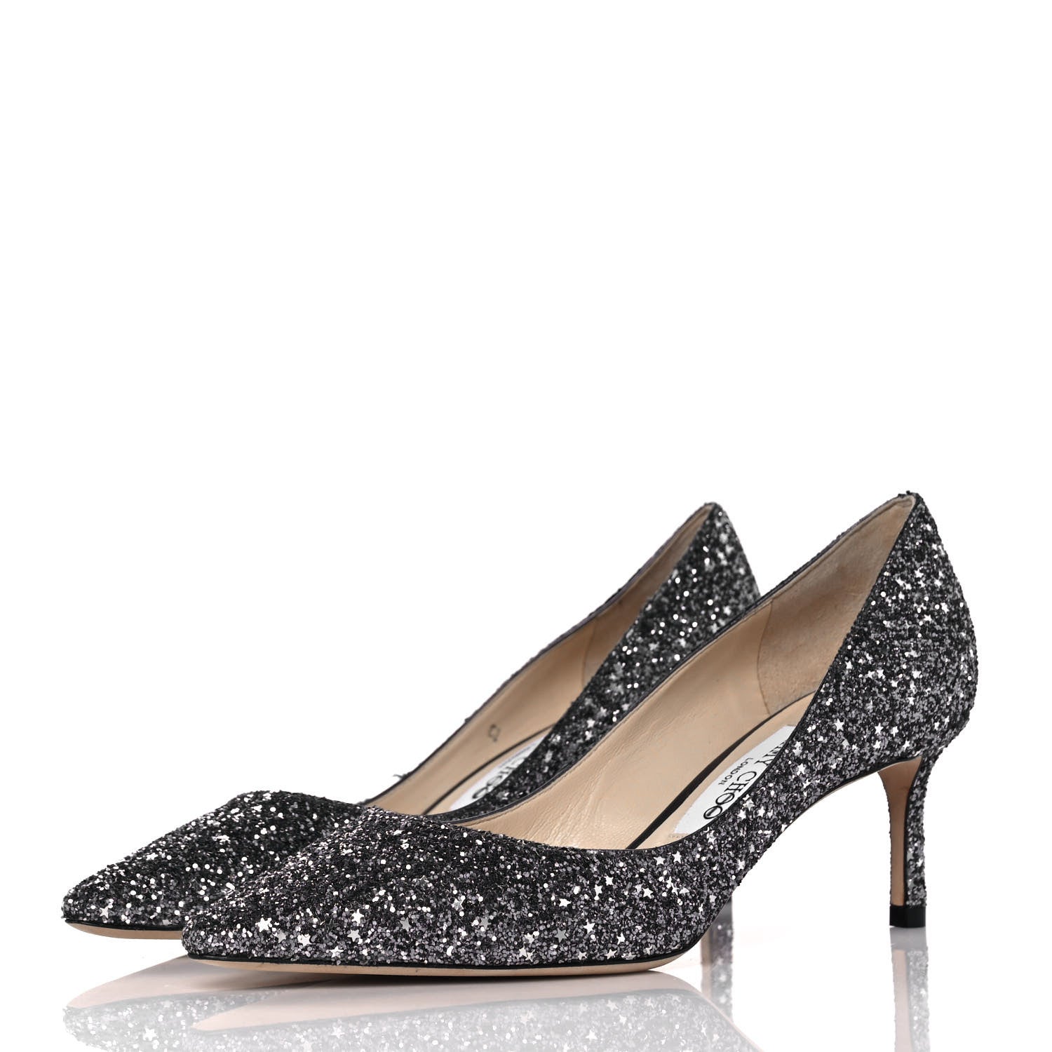 Jimmy Choo Coarse Glitter Pointy Toe Romy 40 Pumps 37.5 Black 3 of 7