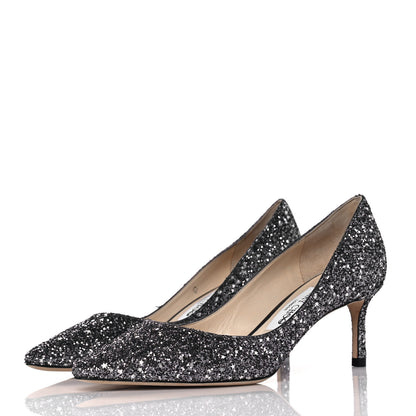 Jimmy Choo Coarse Glitter Pointy Toe Romy 40 Pumps 37.5 Black 3 of 7