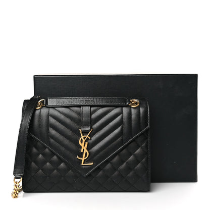 Saint Laurent Grain De Poudre Textured Mixed Matelasse Triquilt Medium Monogram Satchel Black 10 of 10