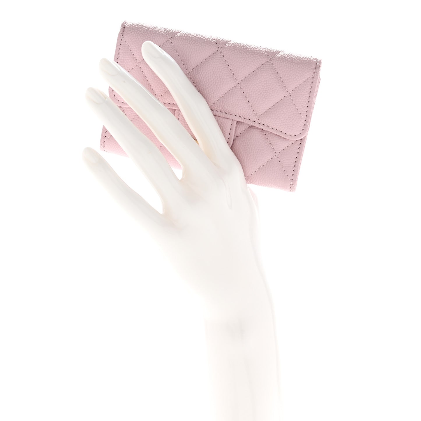 Caviar Quilted Flap Card Holder Wallet Light Pink