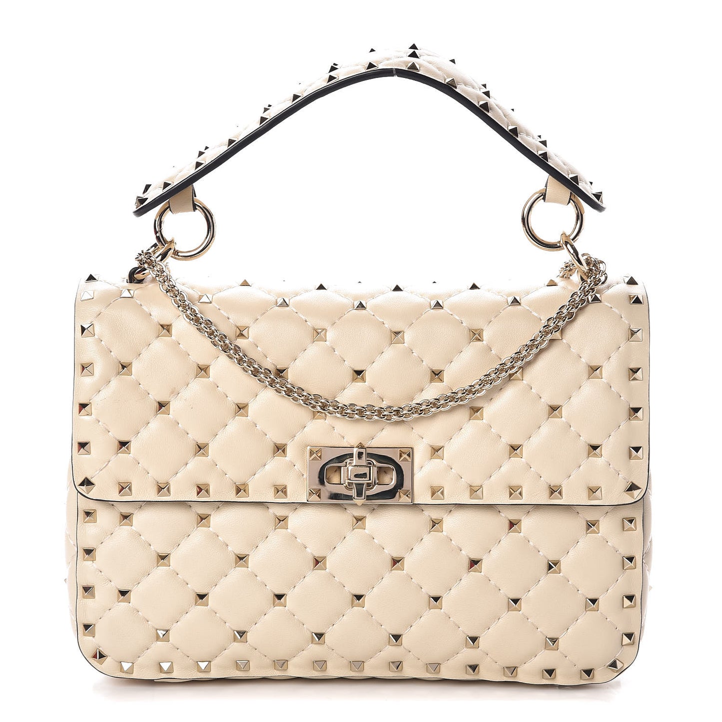 Nappa Medium Rockstud Spike Shoulder Bag Light Ivory