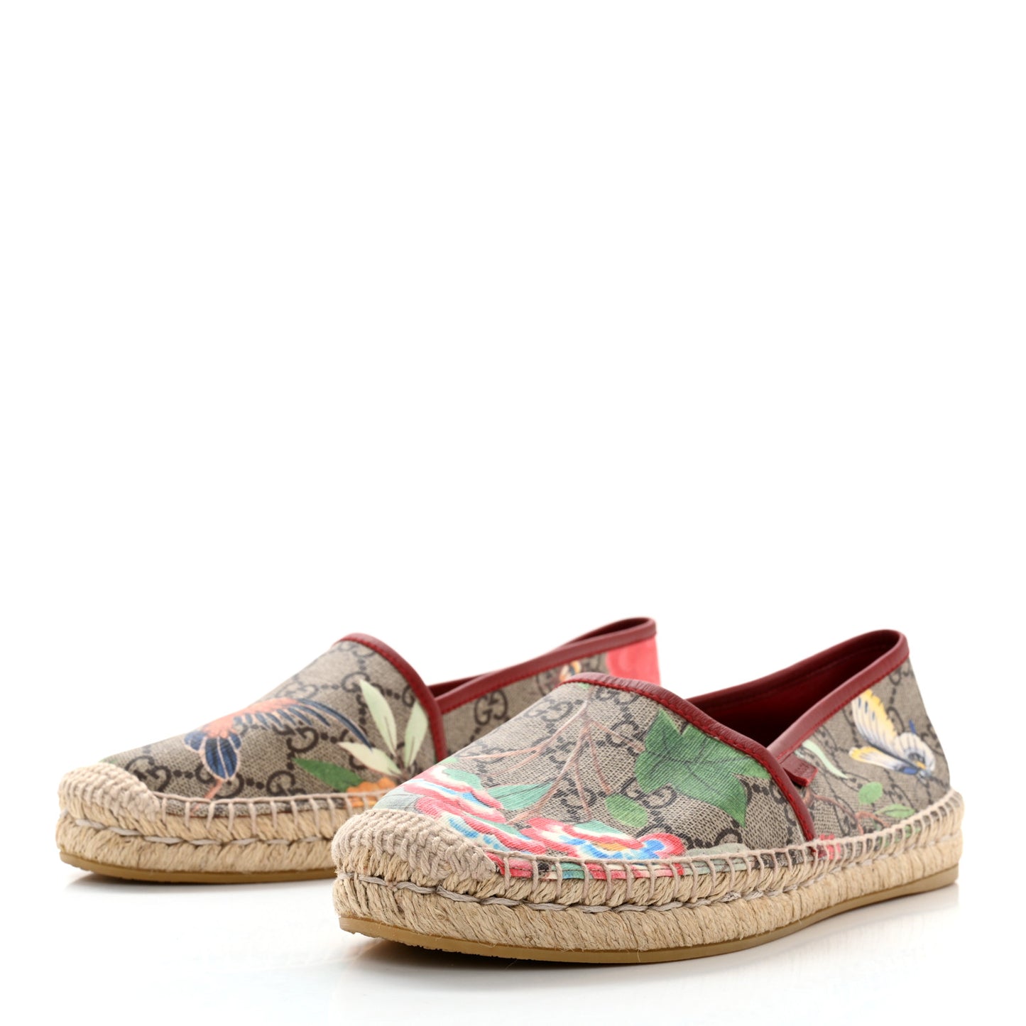 GG Supreme Monogram Tian Womens Espadrilles 38 Beige Multicolor Red