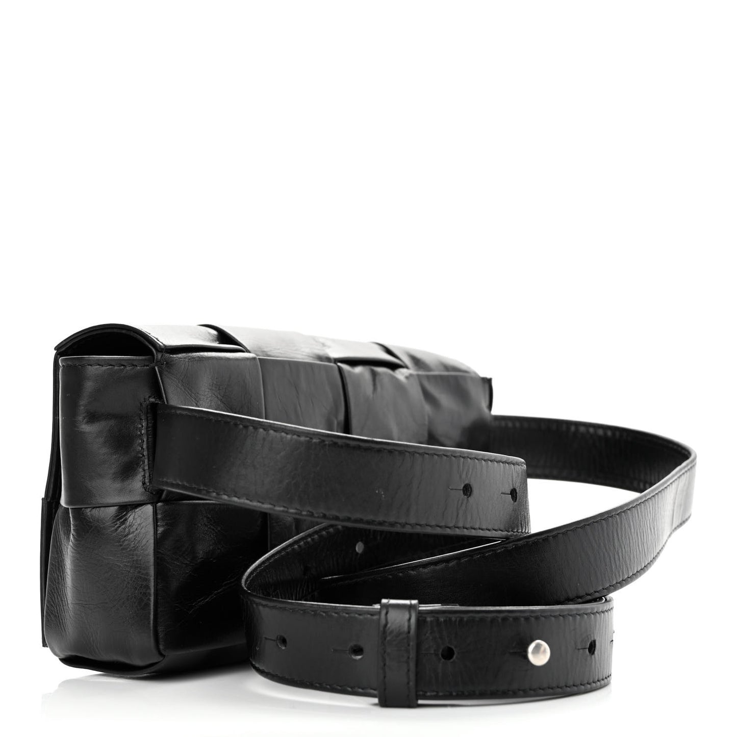 Paper Calfskin Intrecciato Cassette Belt Bag Black
