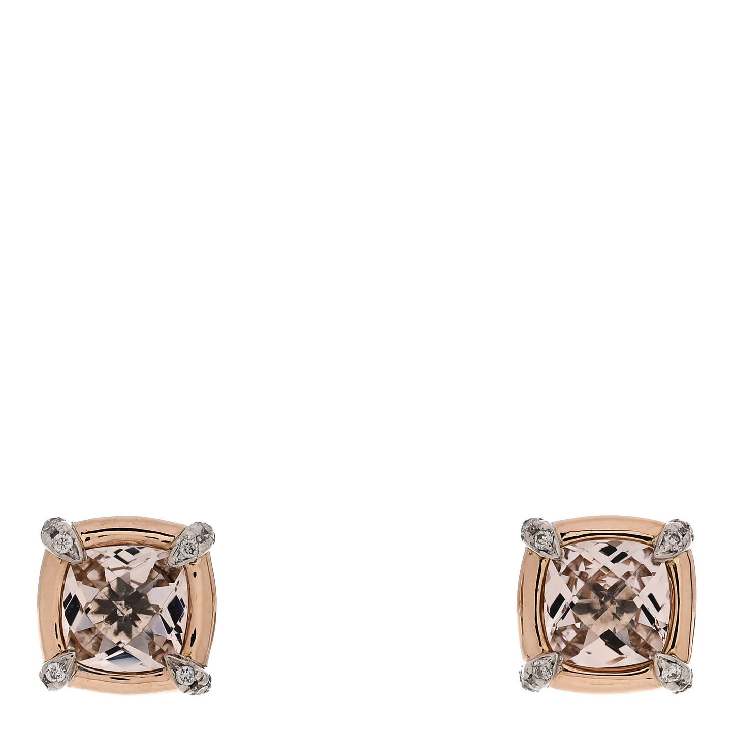 18K Rose Gold Sterling Silver Diamond Morganite 5mm Petite Chatelaine Bezel Earrings