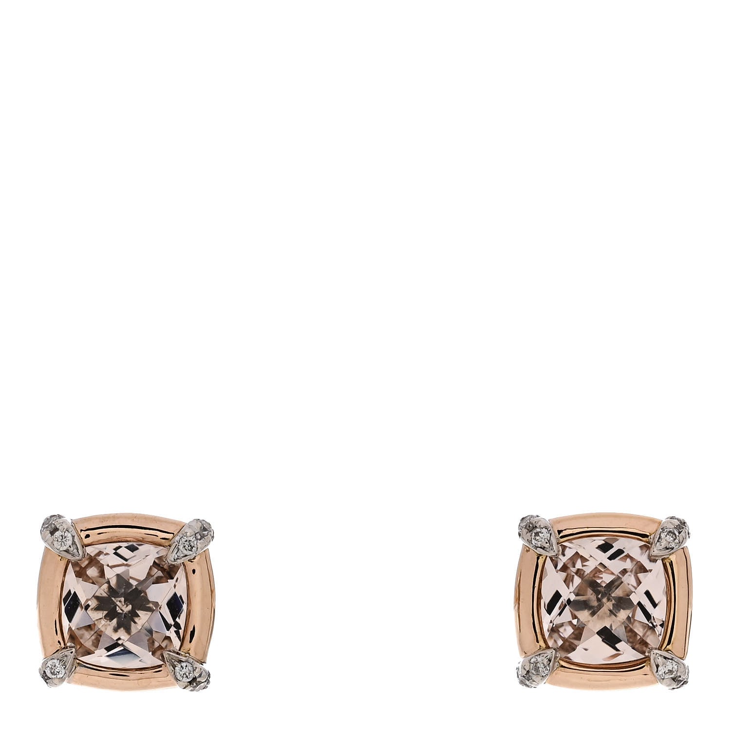 David Yurman 18K Rose Gold Sterling Silver Diamond Morganite 5mm Petite Chatelaine Bezel Earrings 1 of 4