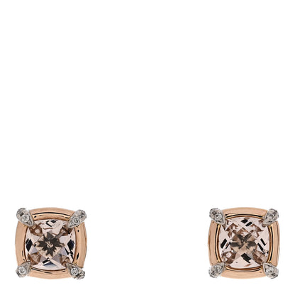 David Yurman 18K Rose Gold Sterling Silver Diamond Morganite 5mm Petite Chatelaine Bezel Earrings 1 of 4