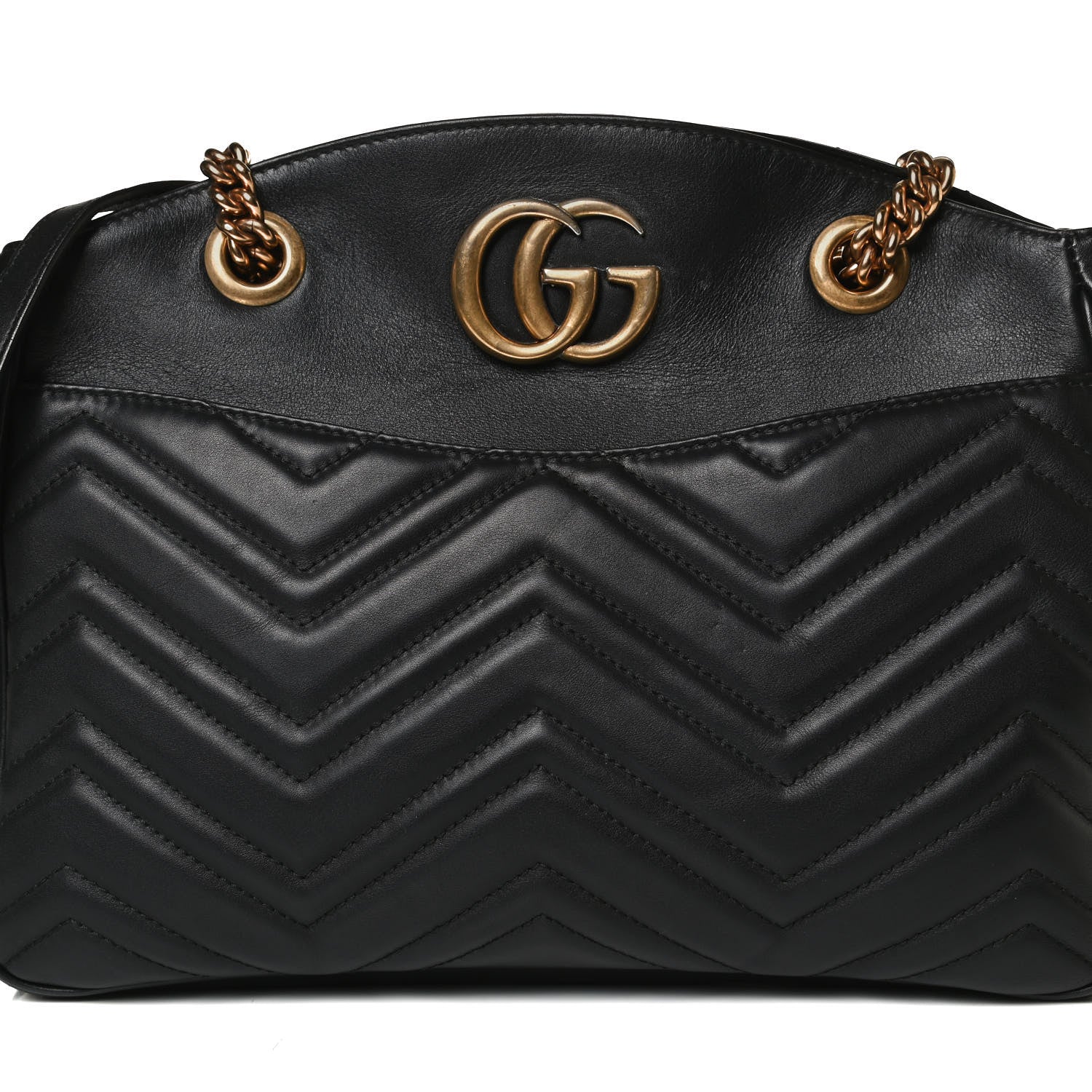 Gucci Calfskin Matelasse Medium GG Marmont Open Top Shoulder Bag Black 8 of 16