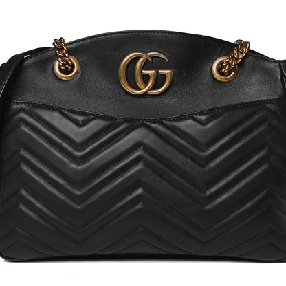 Gucci Calfskin Matelasse Medium GG Marmont Open Top Shoulder Bag Black 8 of 16