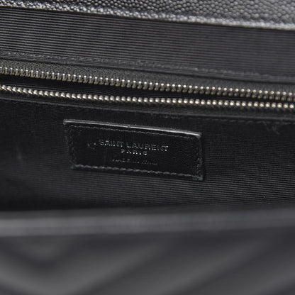 Saint Laurent Grain De Poudre Matelasse Chevron Large Monogram Satchel Black 6 of 9
