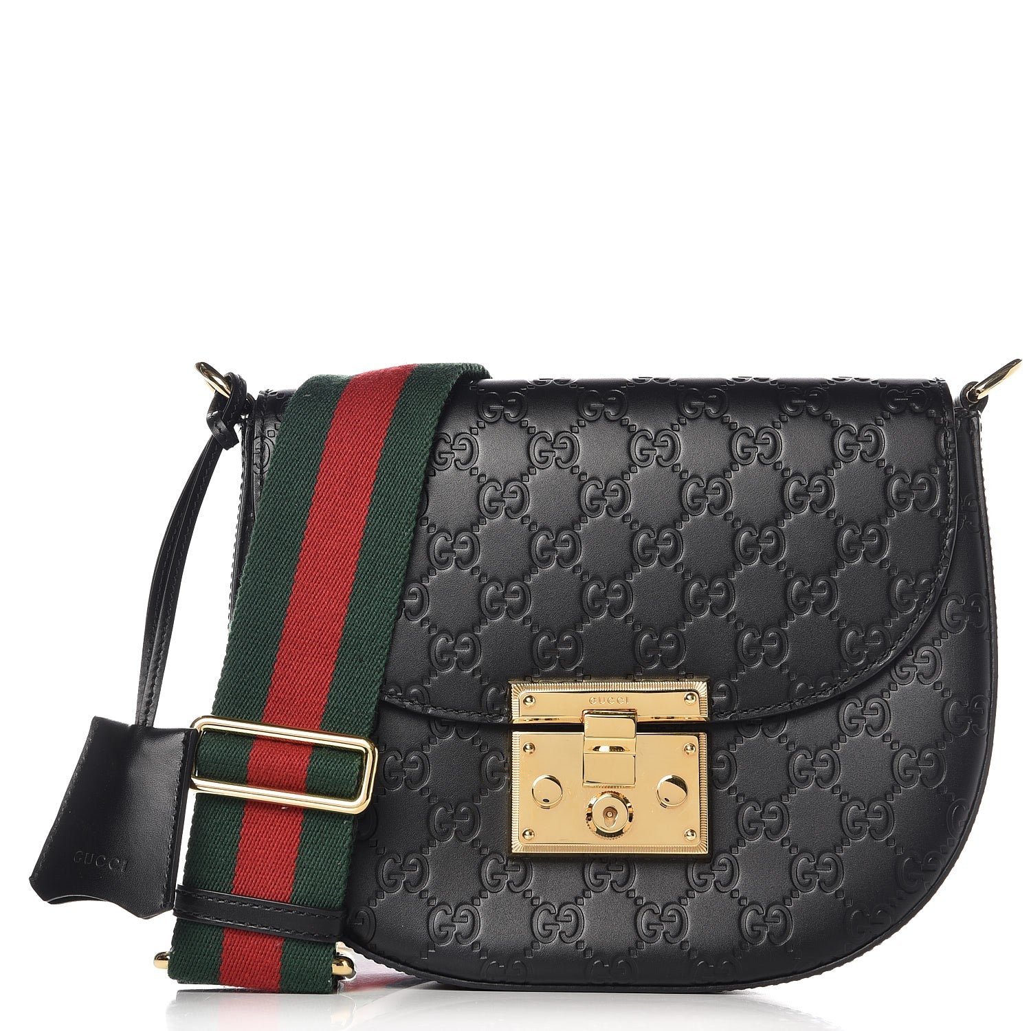 Gucci Guccissima Web Medium Padlock Messenger Shoulder Bag Black 1 of 7