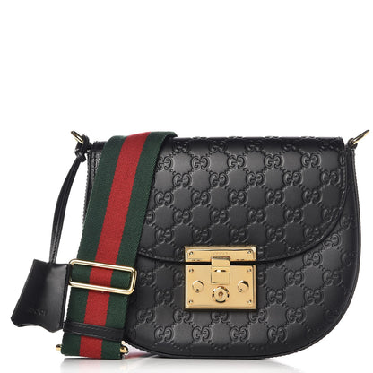 Gucci Guccissima Web Medium Padlock Messenger Shoulder Bag Black 1 of 7