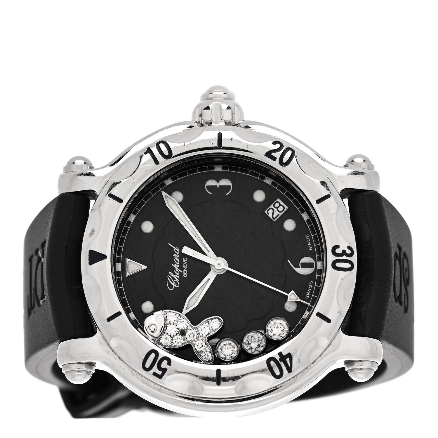 Chopard Stainless Steel Rubber Diamond 38mm Happy Sport Fish Quartz Watch Black 2 of 4