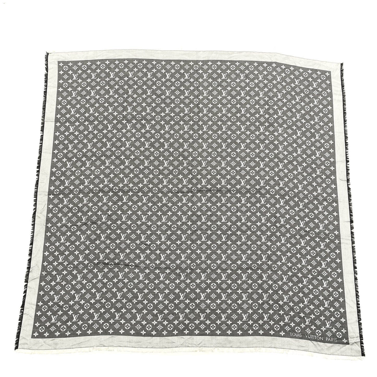 Silk Wool Monogram Denim Shawl Black