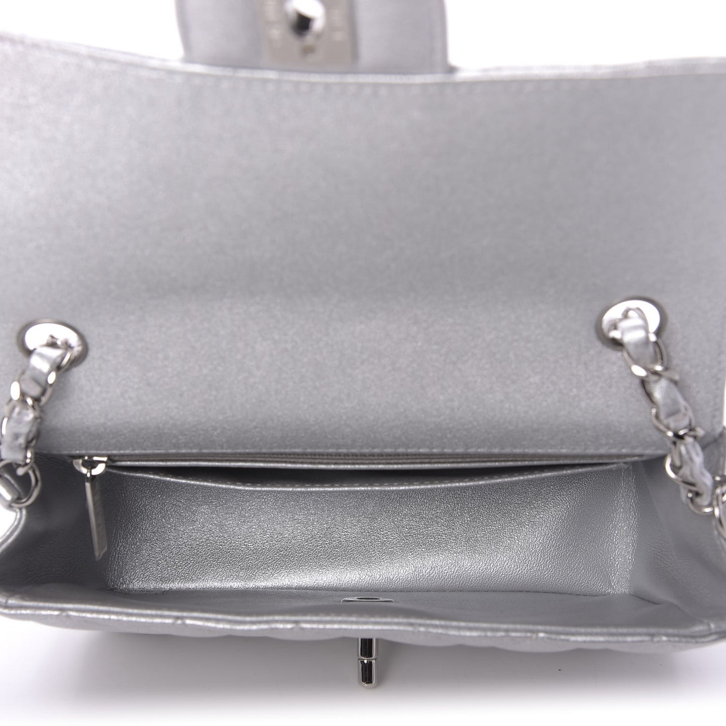 Metallic Lambskin Quilted Mini Rectangular Flap Silver