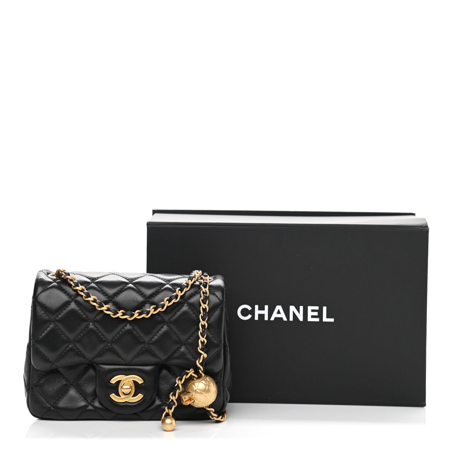 Lambskin Quilted Mini Pearl Crush Flap Black