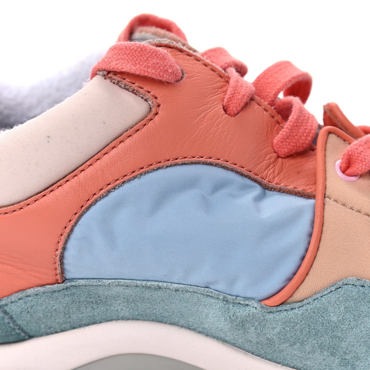 Nylon Lambskin Suede Calfskin CC Sneakers 38.5 Coral Light Blue White