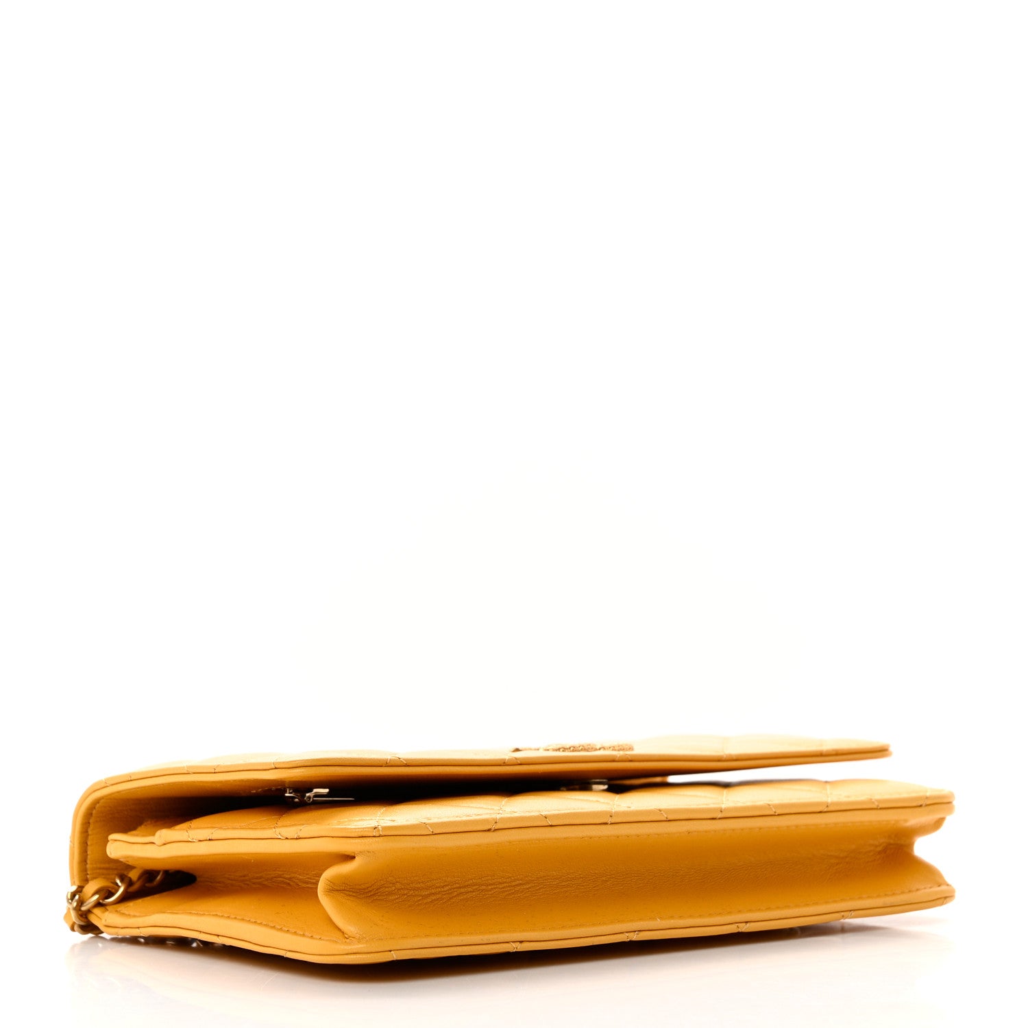 Chanel Lambskin Quilted Studded CC Wallet On Chain WOC Yellow 4 of 8