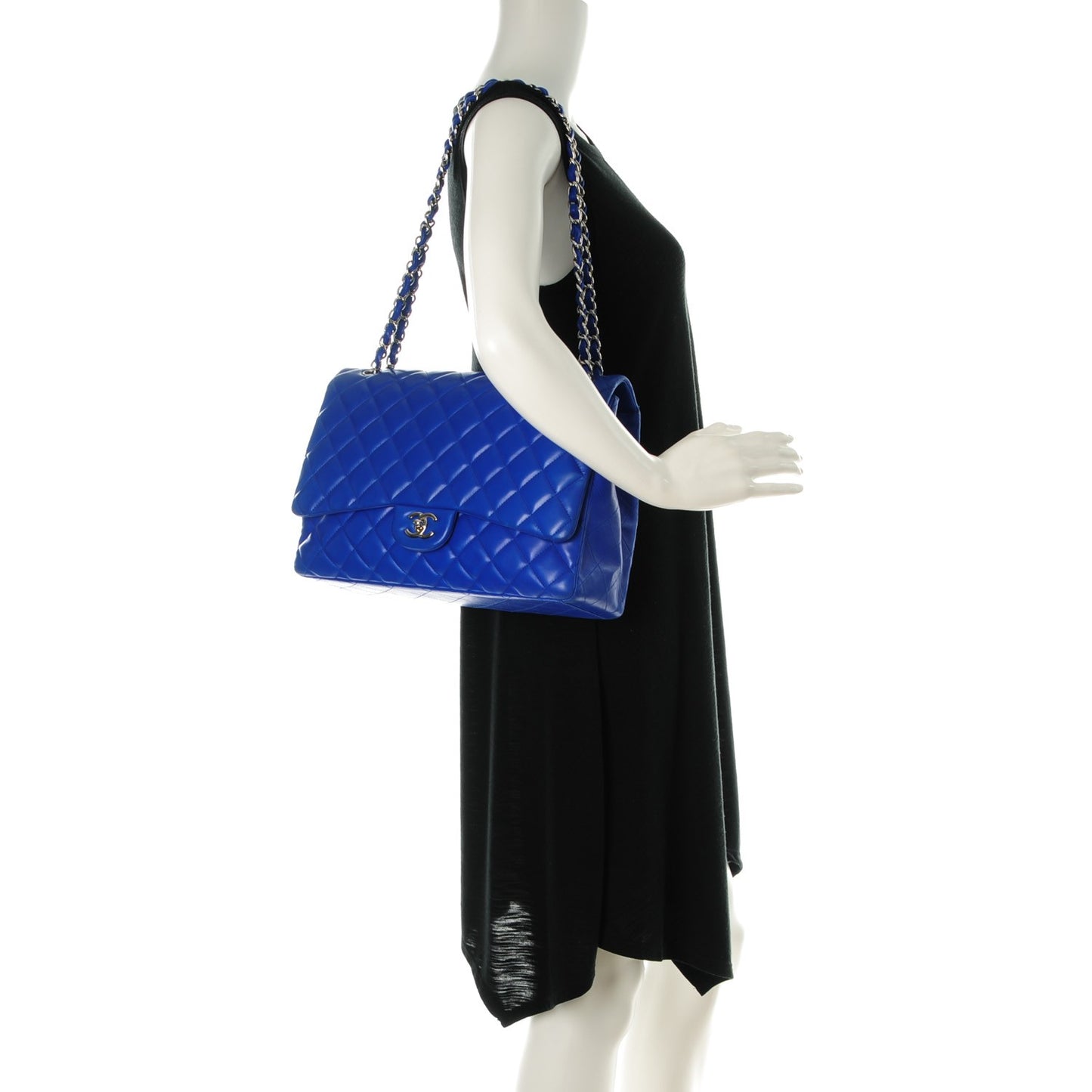 Lambskin Quilted Maxi Single Flap Blue