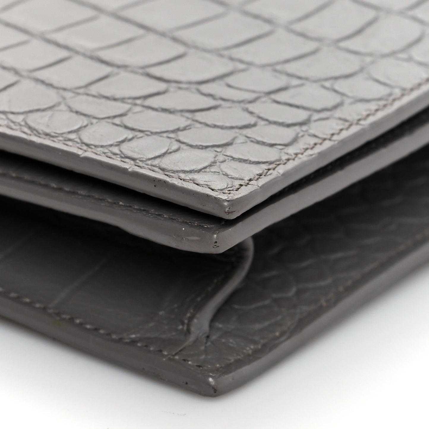 Croc Embossed Calfskin Classic Kate Monogram Clutch Fog