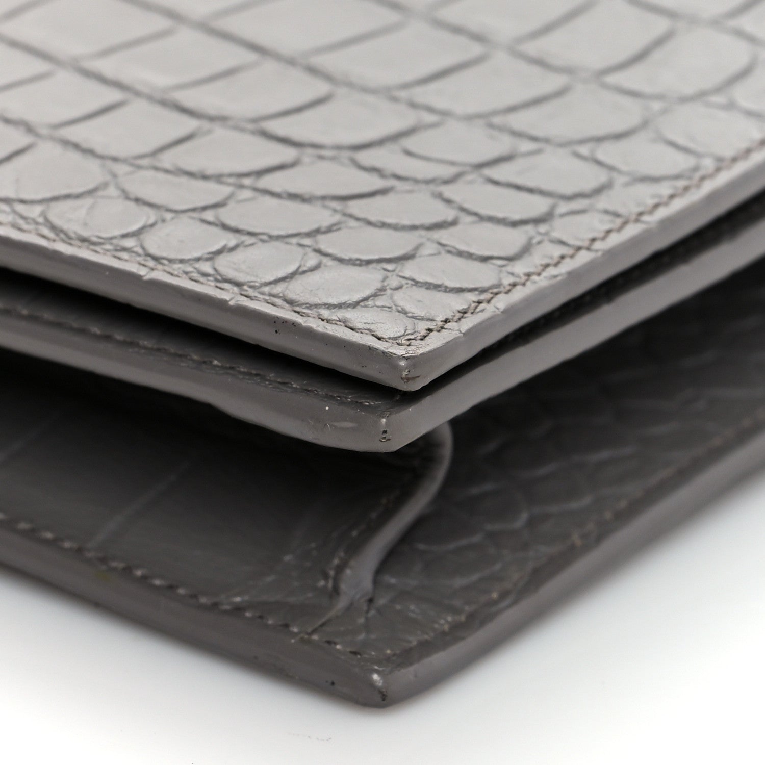 Saint Laurent Croc Embossed Calfskin Classic Kate Monogram Clutch Fog 9 of 10