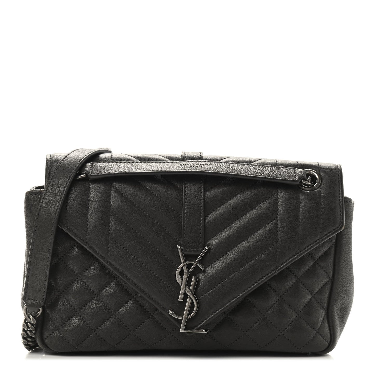 Sheepskin Tri-Quilt Monogram Medium College Bag Coal