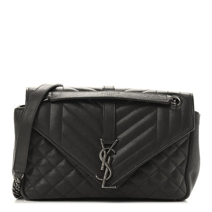 Saint Laurent Sheepskin Tri-Quilt Monogram Medium College Bag Coal 1 of 10