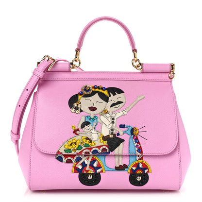 Dolce & Gabbana Dauphine Studded Medium DG Family Patch Miss Sicily Satchel Pink 3 of 10