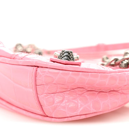 Balenciaga Extra Supple Calfskin Crocodile Embossed Le Cagole Mini Purse With Chain Sweet Pink 9 of 9