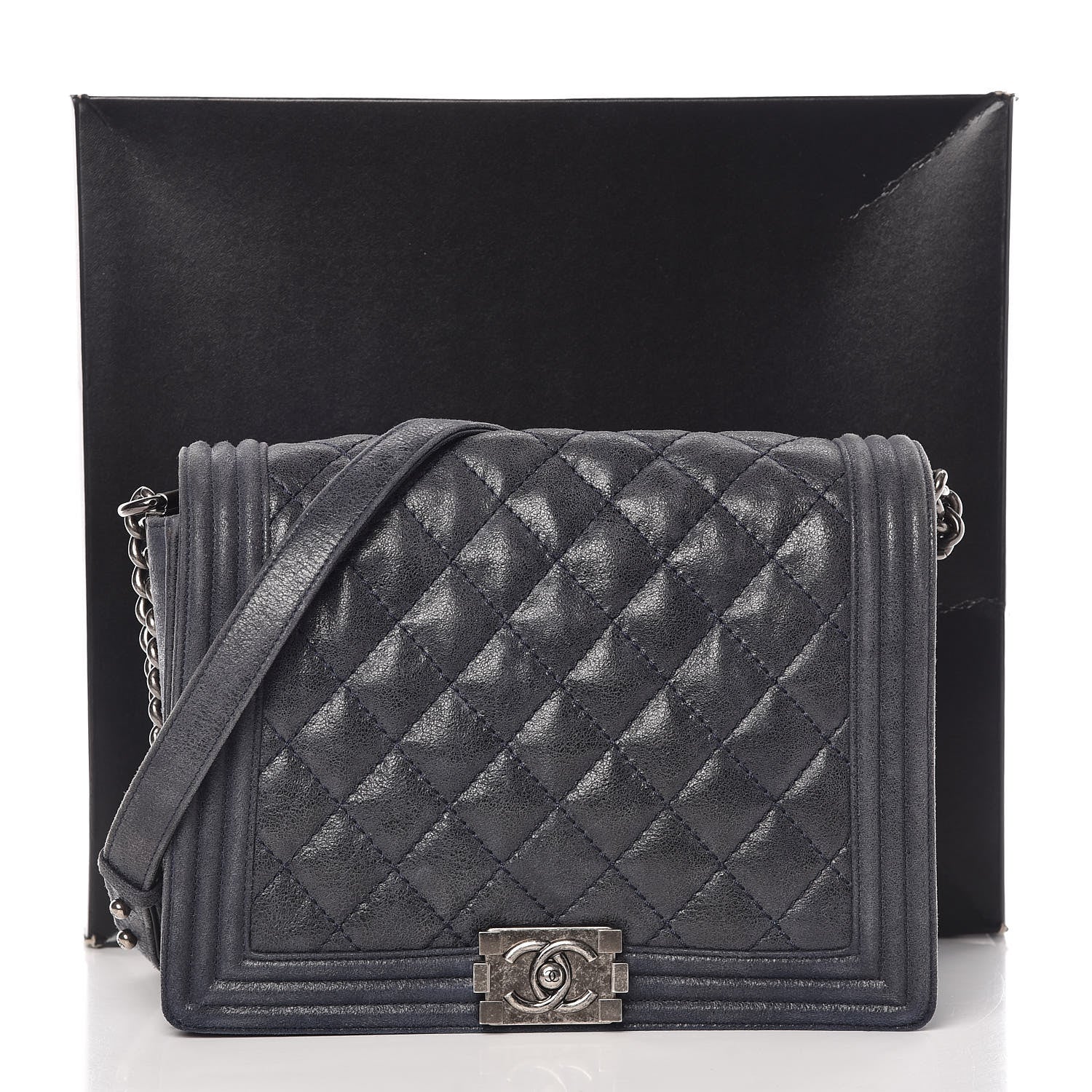 Chanel Goatskin Quilted Medium Gentle Boy Flap Navy Blue 17 of 17