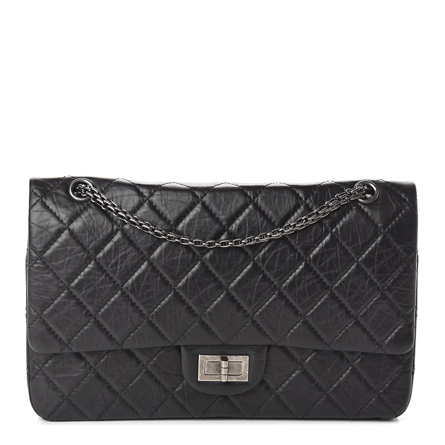 Aged Calfskin Quilted 2.55 Reissue 227 Flap Black