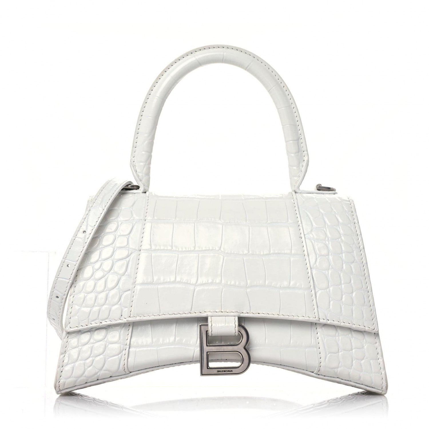 Balenciaga Calfskin Crocodile Embossed Small Hourglass Top Handle Bag White 1 of 15