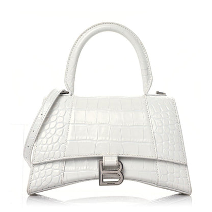 Balenciaga Calfskin Crocodile Embossed Small Hourglass Top Handle Bag White 1 of 15