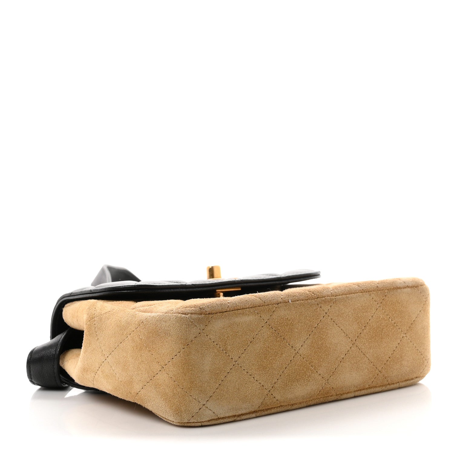 Chanel Suede Shiny Lambskin Quilted Crossbody Flap Black Beige 3 of 9