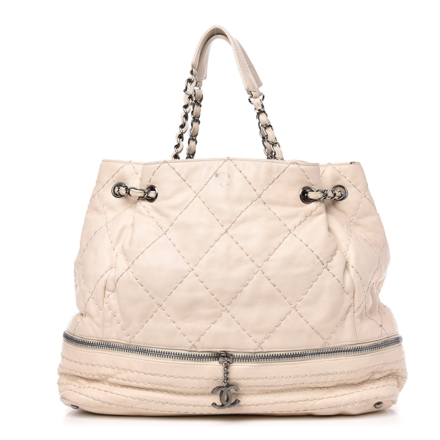 Chanel Lambskin Stitched Expandable Tote White 1 of 16