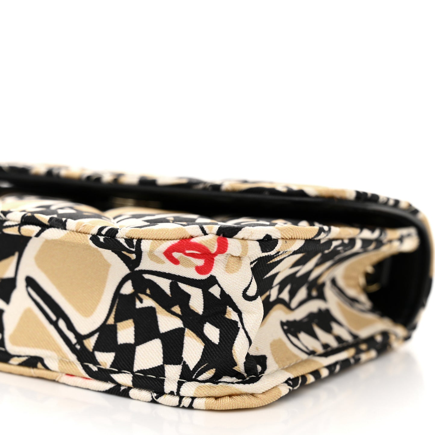 Canvas Check Flag Printed CC Clutch With Chain Beige Multicolor