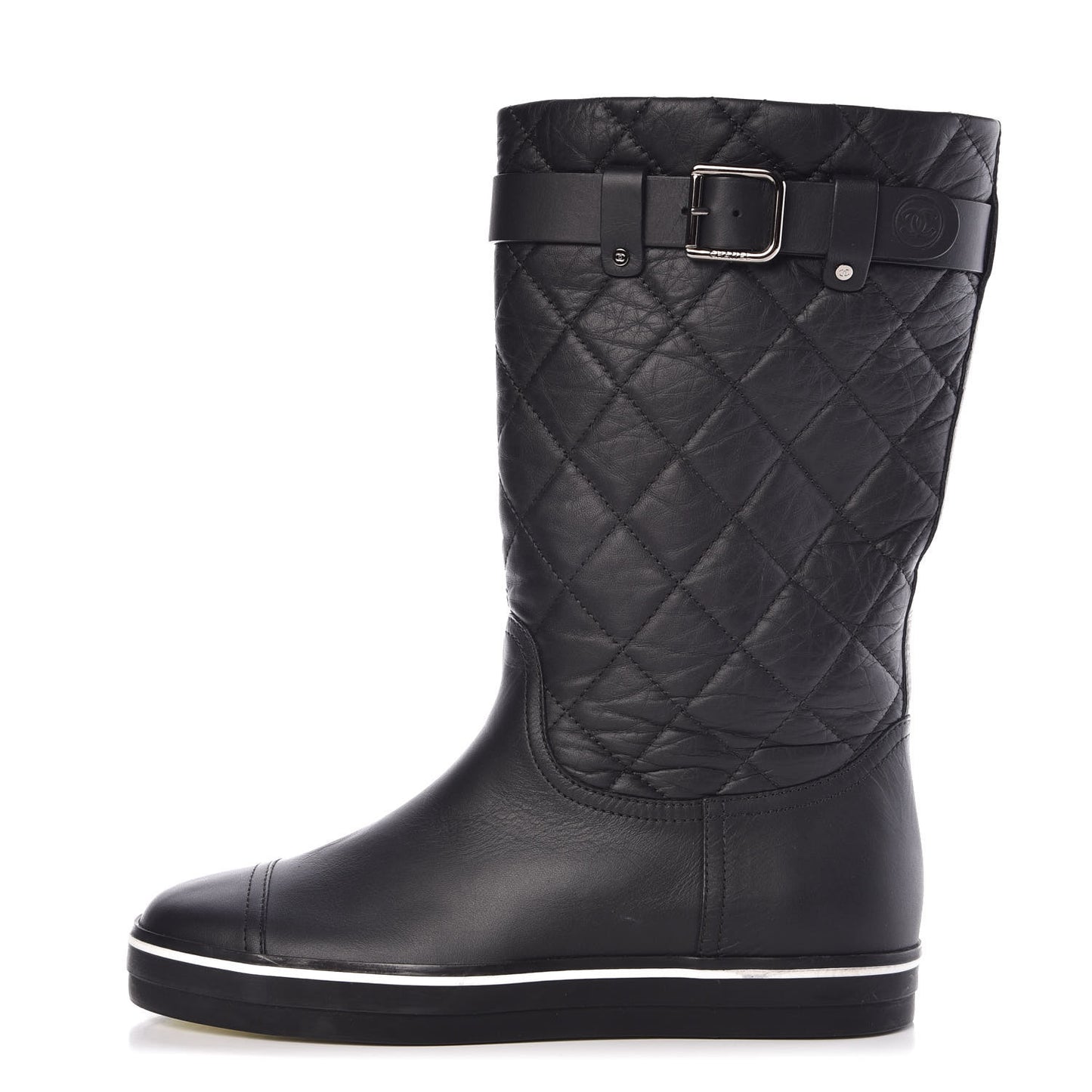Aged Calfskin Quilted Boots 36.5 Black