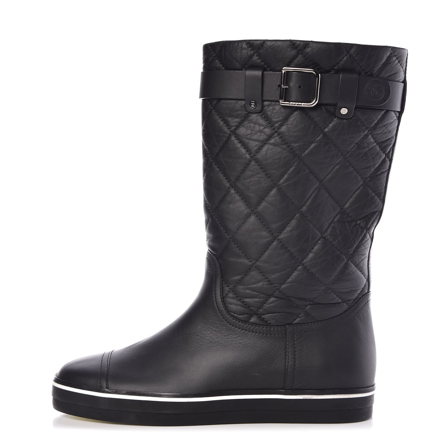 Chanel Aged Calfskin Quilted Boots 36.5 Black 1 of 9