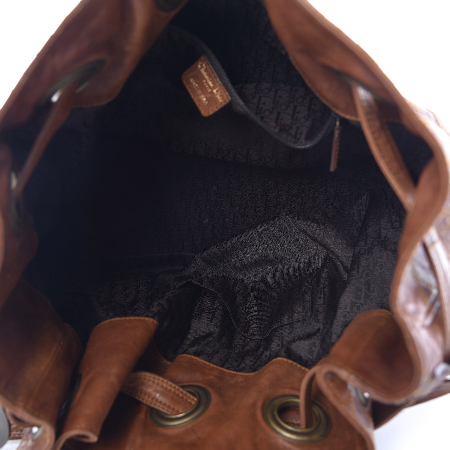 Lambskin Cannage Drawstring Bag Brown