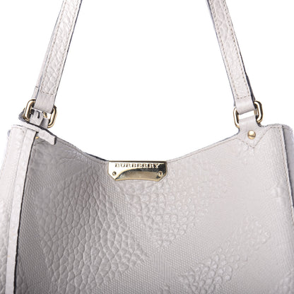 Burberry Signature Grain Calfskin Check Embossed Small Canterbury Tote Stone White 11 of 12