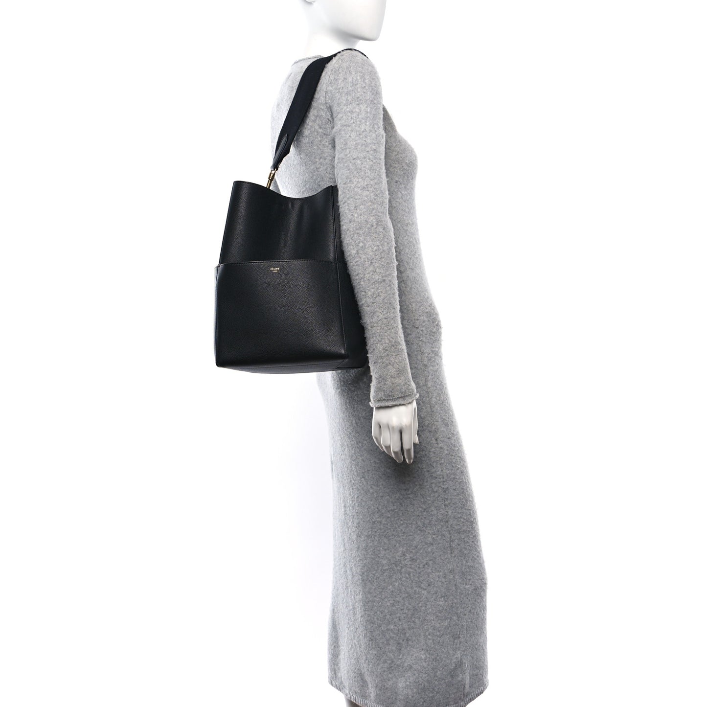 Soft Grained Calfskin Sangle Bucket Bag Black