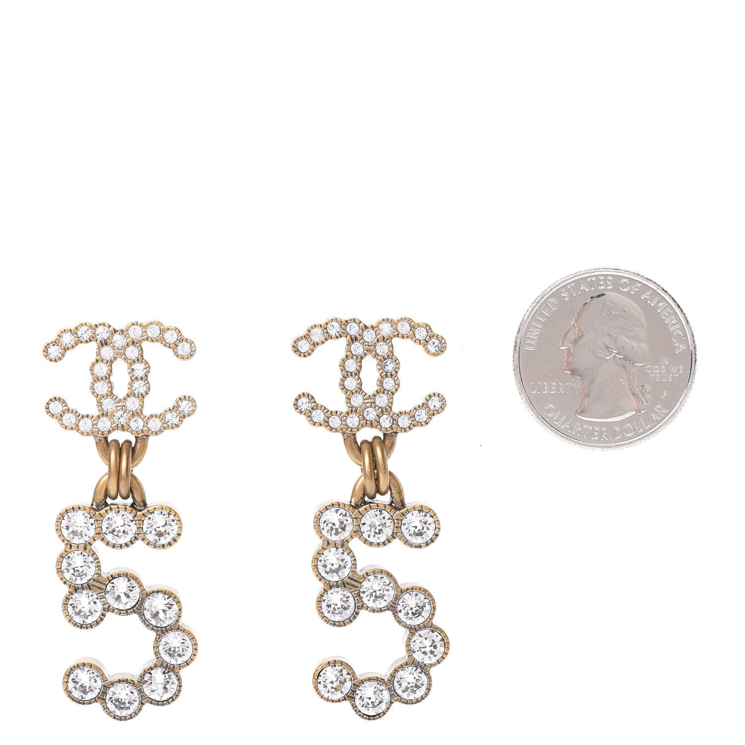 Chanel Metal Crystal City of Lights No 5 Drop Earrings Gold 5 of 5