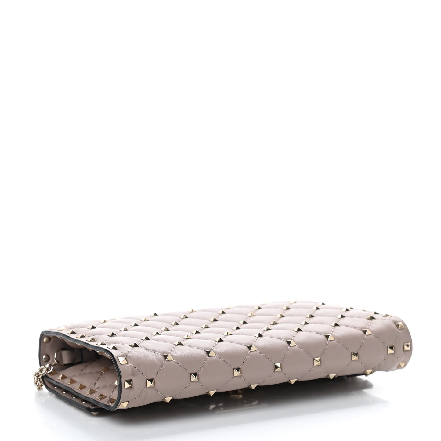 Lambskin Rockstud Spike Wallet on Chain Poudre
